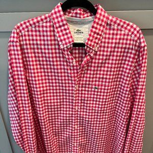 Lacoste Pink and White Men's button down. Large Size.